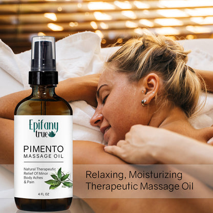 Epifany True 100% Natural Pimento Massage Oil 4oz is relaxing and moisturizing for sore muscles