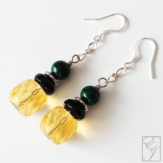 Black Green and Yellow Jamaican Drop Earrings 2