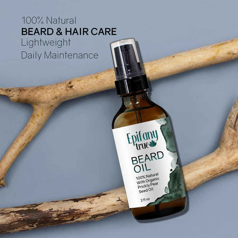 Epifany True Natural Beard Oil 2oz with Prickly Pear Seed Oil is lightweight for daily maintenance.