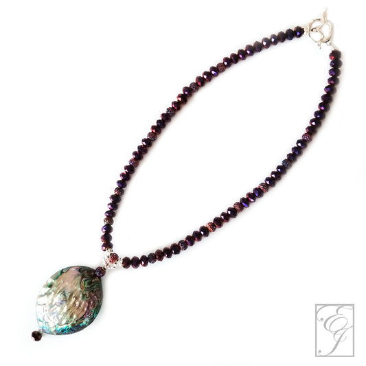 Abalone and Royal Purple Fire Polished Necklace 19 inches