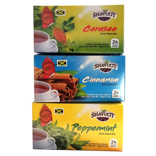 Shavuot 100% Natural Jamaican Cerasee Cinnamon Peppermint Tea 24 Bags Variety Combo (Pack of 3)