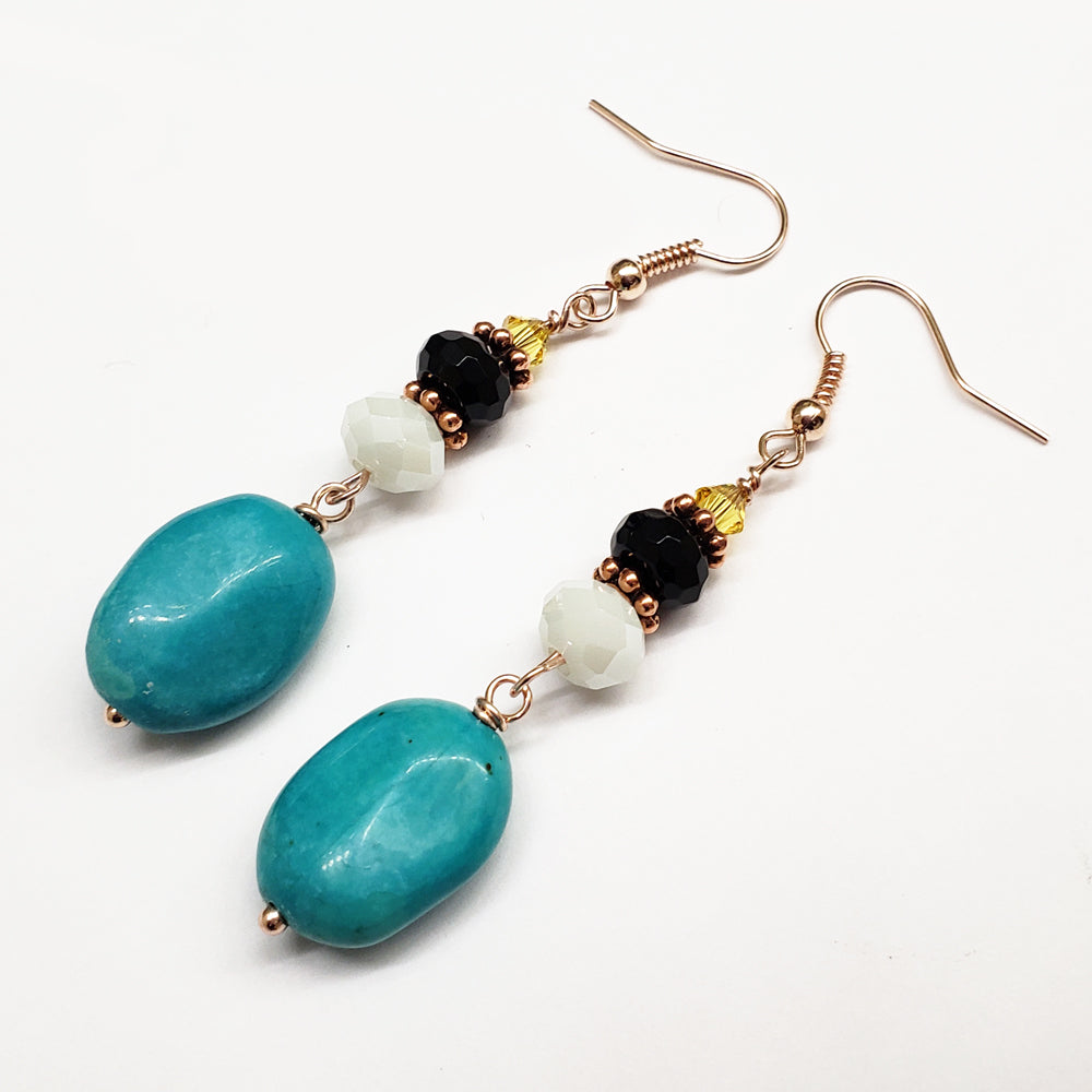 St. Lucia-Inspired Turquoise Onyx Crystal Earrings with Rose Gold Findings