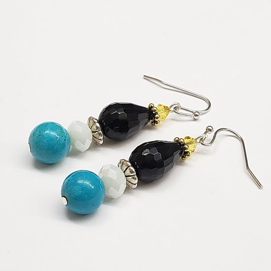 St. Lucia-Inspired Turquoise Faceted Onyx Crystal Earrings with Silver tone Findings