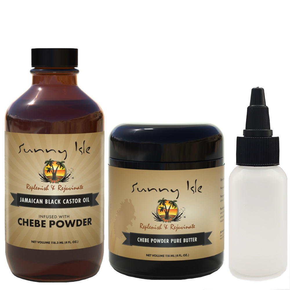 Sunny Isle Jamaican Black Castor Oil and Pure Butter Infused with Chebe Powder 4oz Combo