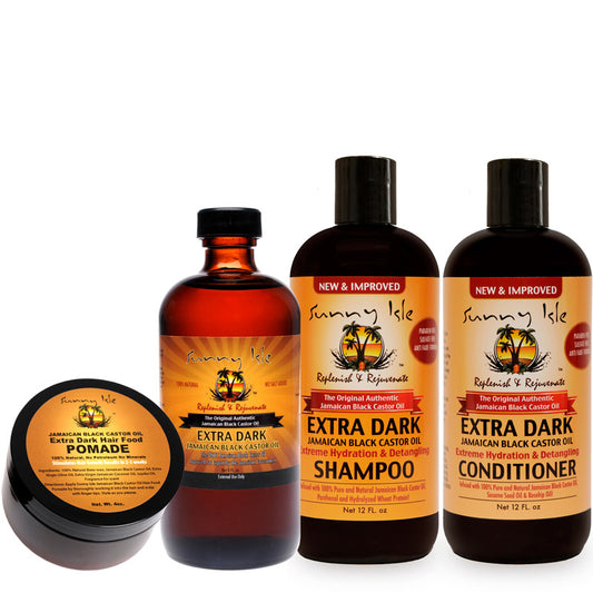 Sunny Isle NEW and IMPROVED EXTRA DARK Jamaican Black Castor Oil Hair Care Kit
