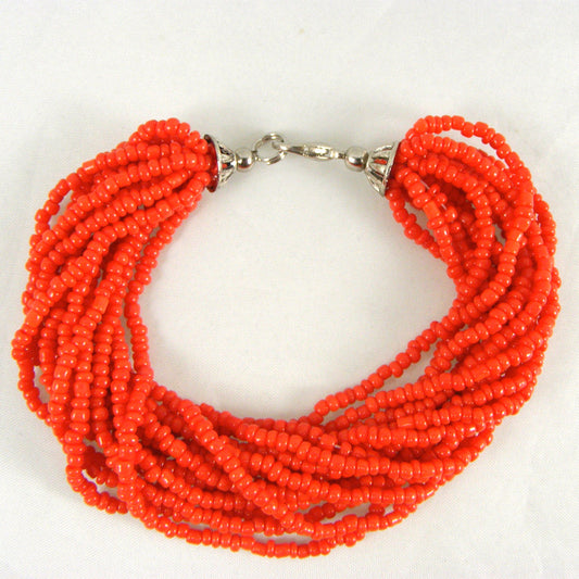 Tibetan RED CORAL Loose Beads Bracelet with silver tone finish 8"