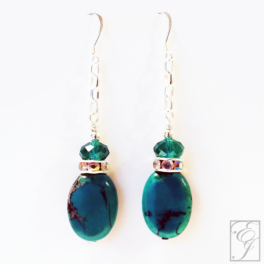 Turquoise and Swarovski Crystal Earrings 2