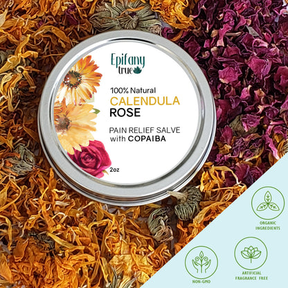Epifany True 100% Natural Calendula & Rose Pain Relief Salve with Copaiba 2oz